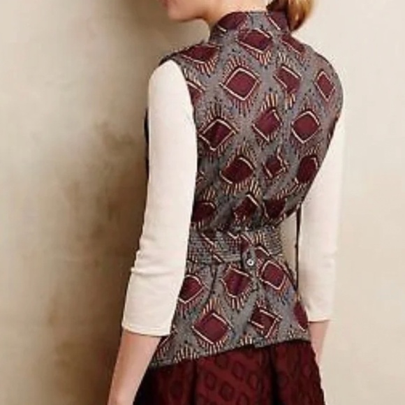 ANTHROPOLOGIE ELEVENSES Vest Women's Size Small Geo Vest Linen Brown Safari - Picture 12 of 13